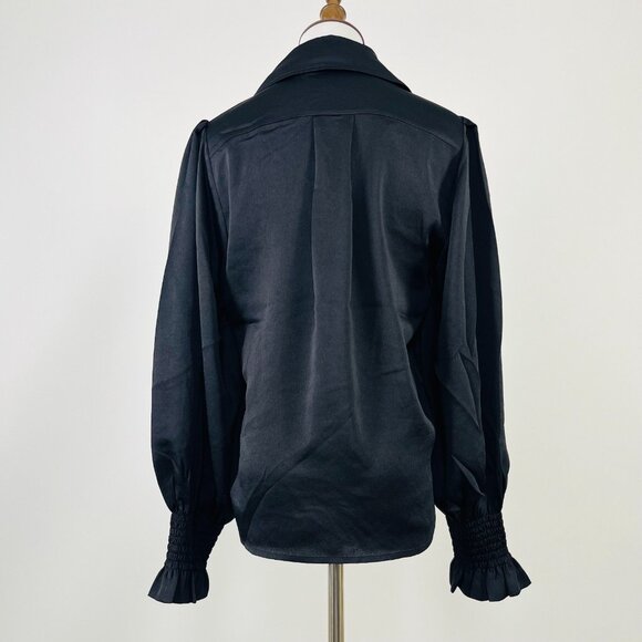 NWOT SEE BY CHLOÉ Tie-Neck Twill Blouse Black Size 36 Long Sleeves with Ruffles - Picture 6 of 13